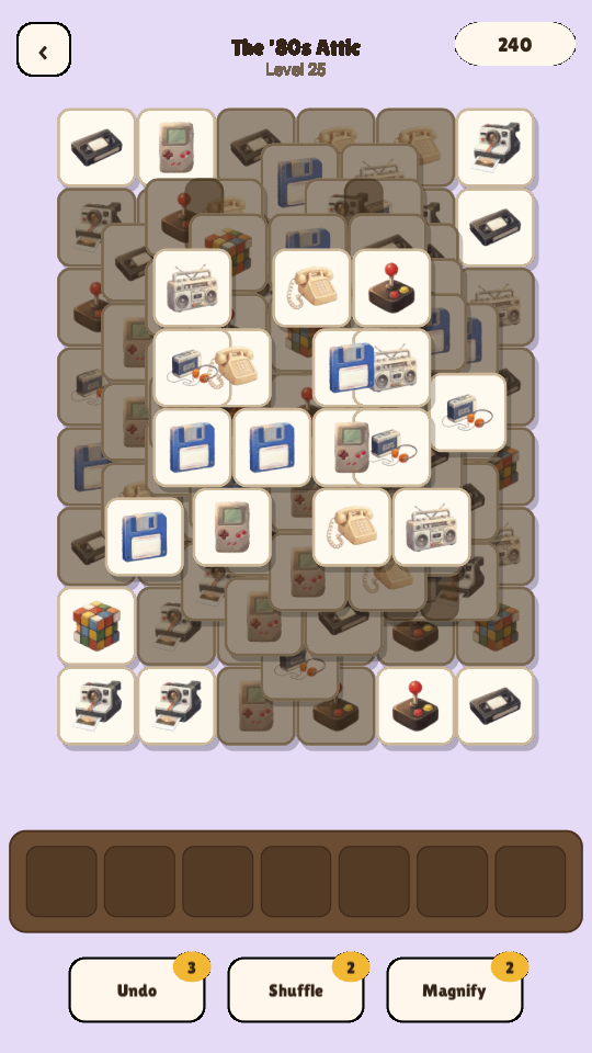 Attic Match: a pile of illustrated vintage objects to match in threes